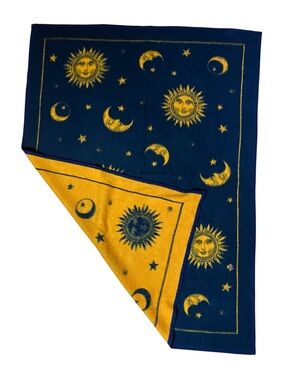 Vintage Celestial Decor 90s Throw Blanket Reversible Biederlack Sun Moon Stars